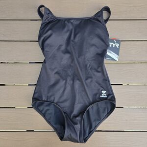 TYR Women's Durafast Solid Black Scoop ControlFit One Piece Swimsuit SIZE 8 New
